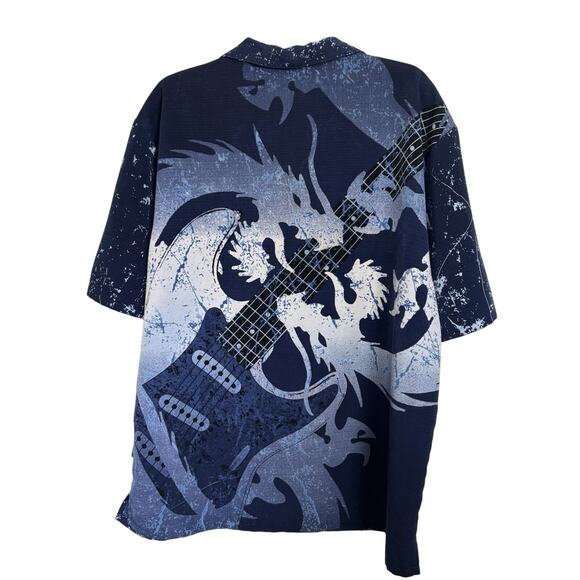 VTG Y2K Hard Rock Dragon Fender Guitar Short Sleeve Button Up Size XL - Picture 1 of 7